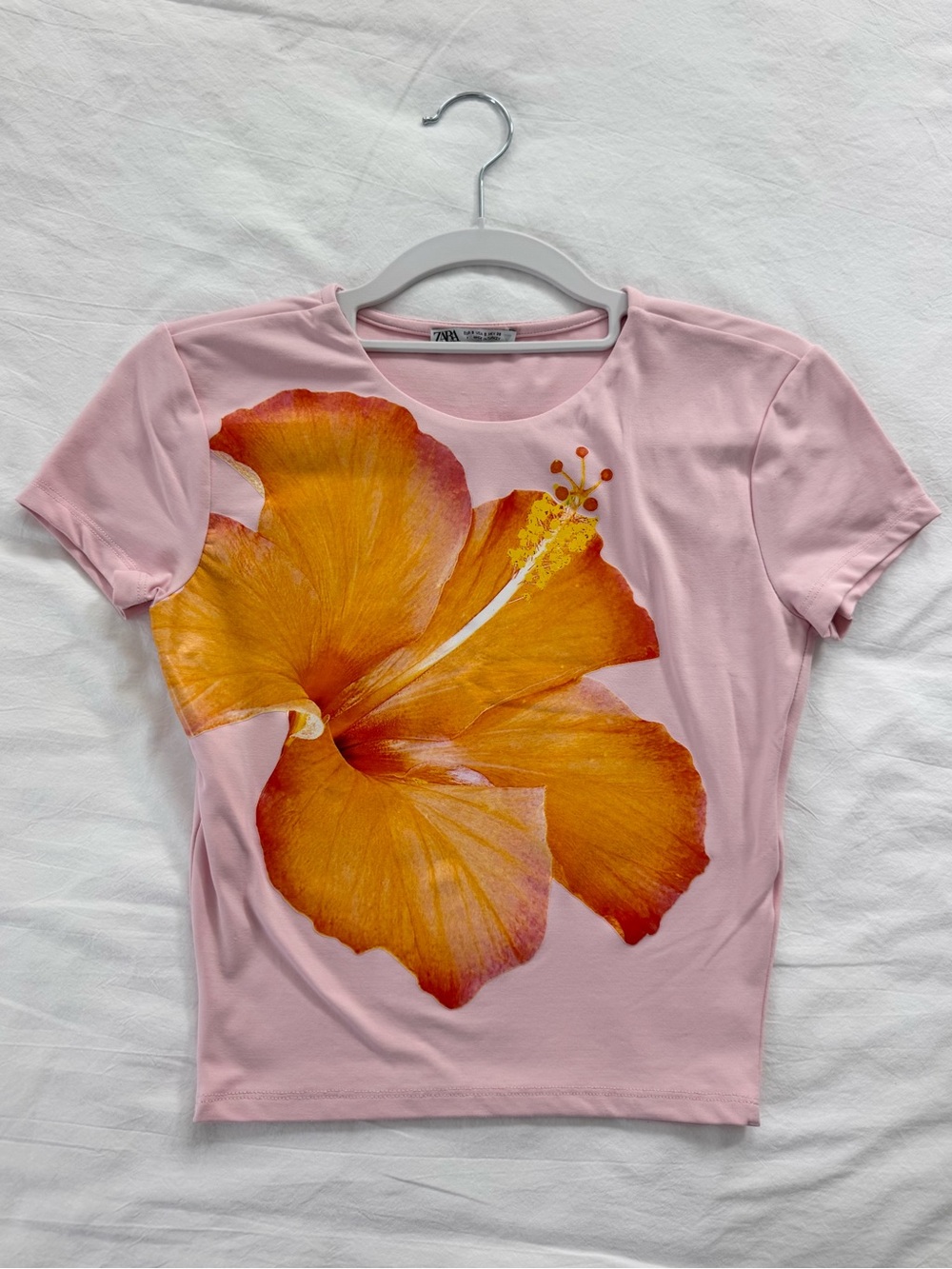 Zara Pink Women's Tee with Hibiscus